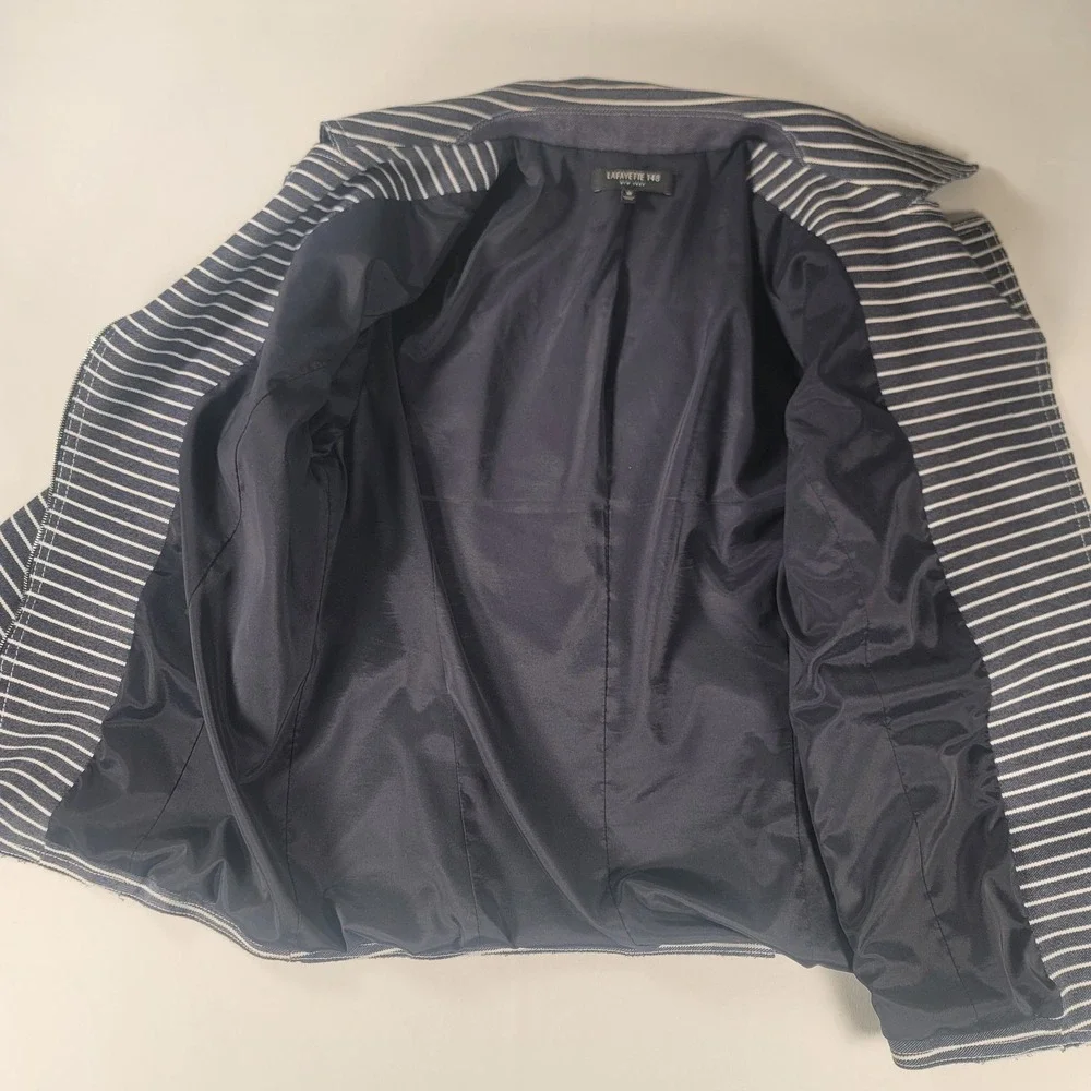 Lafayette 148 New York Striped Moto Jacket Size‎ 10 Asym Zip Raw Hem